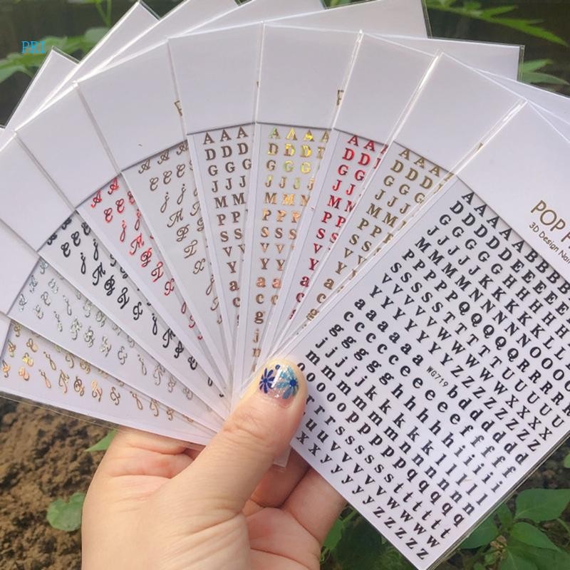 Pr Alphabet Nail Stickers Uppercase Lower for Case Letter Stickers 26 ตัวอักษร DIY D