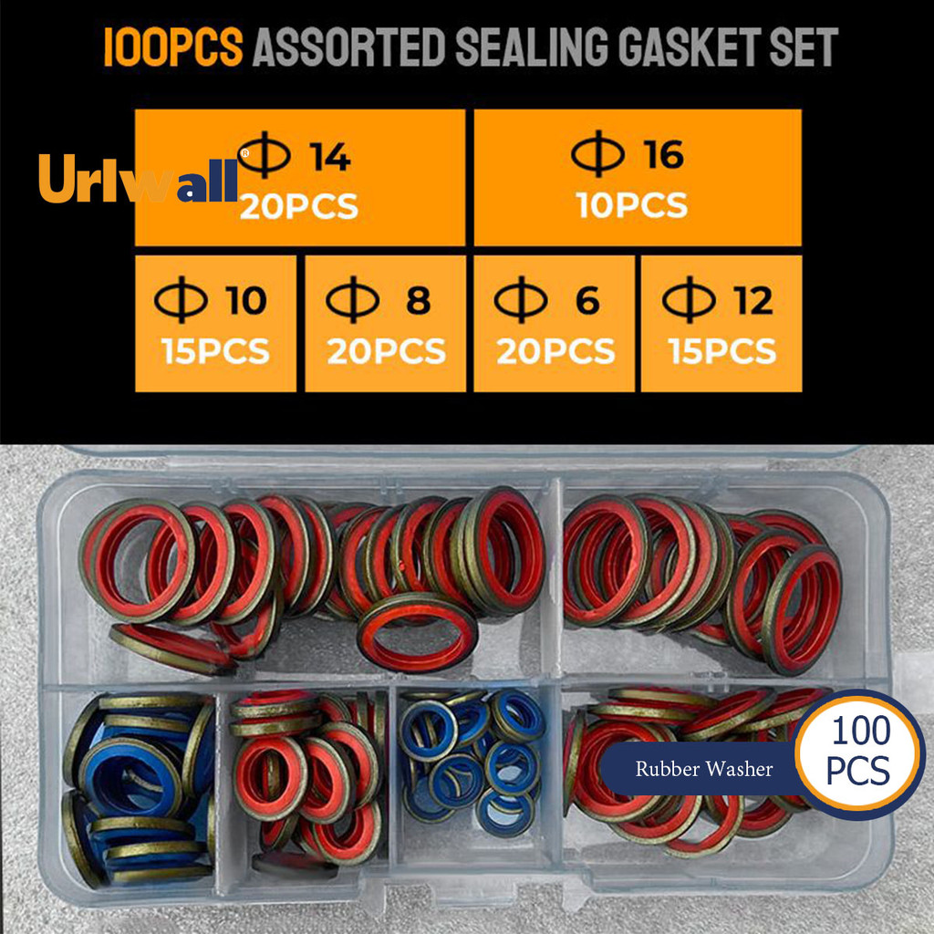 Urlwall 100 ชิ้นสารพันปะเก็นซีลชุด M6 - M30 ขนาดยางปะเก็นเครื่องซักผ้า Nut และ Bolt ชุดแหวนแบนซีล Assortment ชุด