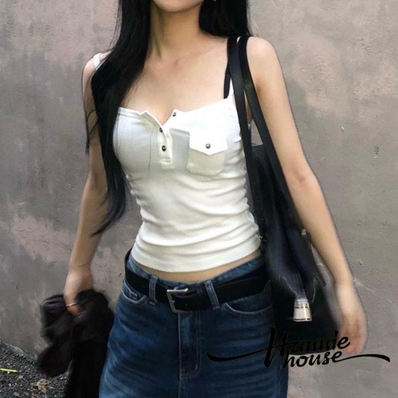 Hanie House- เสื้อกล้ามกระดุมหน้าแขนกุดผู้หญิง