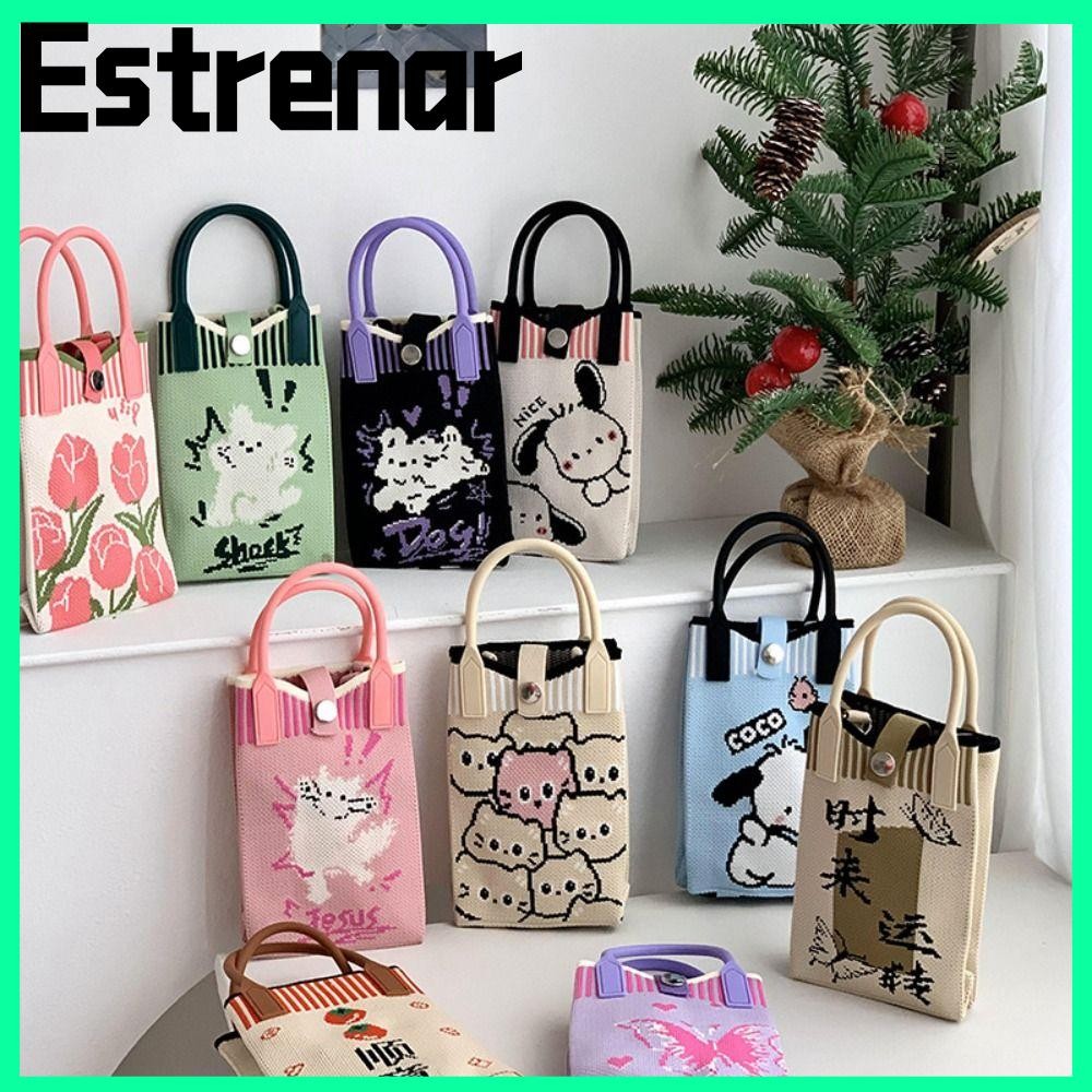 Estrenar กระเป๋าโทรศัพท์มือถือ, กระเป๋าสะพายการ์ตูนถัก, กระเป๋าแฟชั่นแฮนด์เมดสําหรับผู้หญิงเด็กผู้หญิง