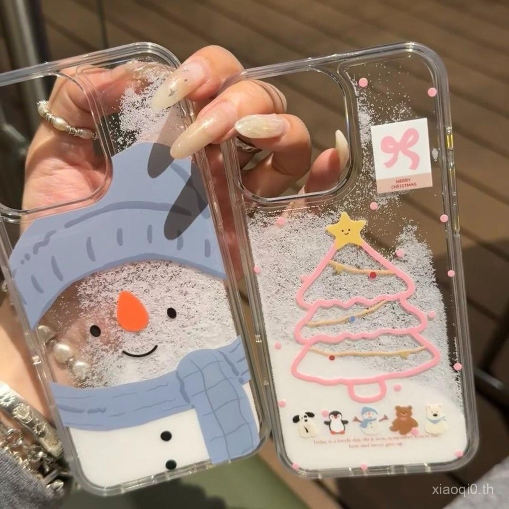 เคสโทรศัพท์มือถือสำหรับ iPhone 11 12 13 14 15 16 Pro Max PLUS ต้นคริสต์มาสเกล็ดหิมะเปลือกทรายดูดหุ้มทั้งเครื่องเคสนิ่มกันกระแทกเคสป้องกัน ltv5