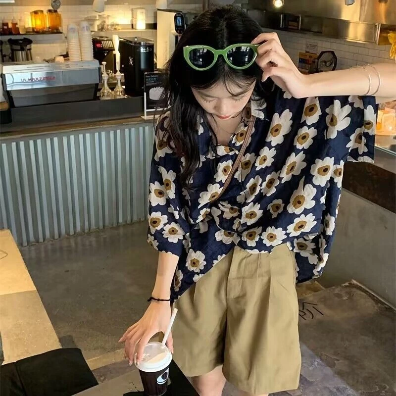 Beryl เสื้อเชิ้ตแขนสั้น ลายดอก ทรงหลวม สไตล์ญี่ปุ่น thumbnail 3