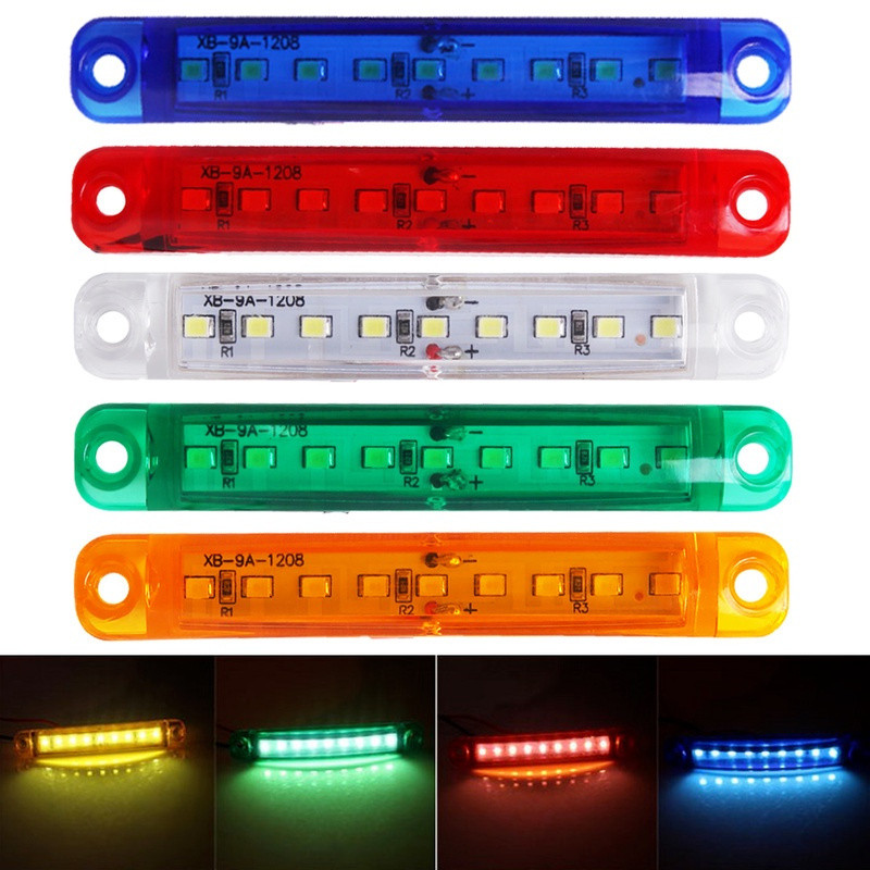 หลอดไฟเตือน LED 9 ดวง, 12-24v, กันน้ำ, หลากสี, สำหรับรถบรรทุก, รถตู้, รถพ่วง, การติดตั้งด้านข้างรถบัส
