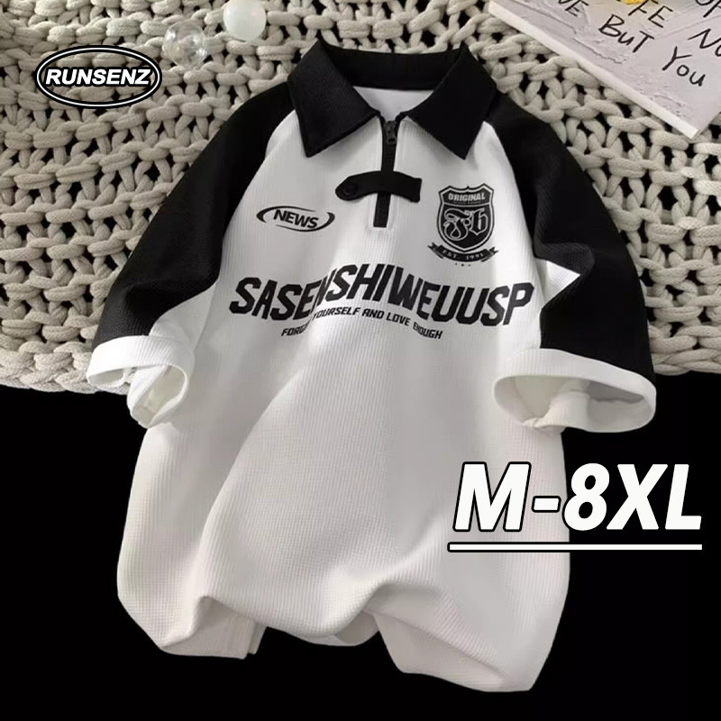 M-8xl เกาหลีแฟชั่น Raglan เสื้อโปโลผู้ชาย Plus ขนาดเสื้อยืดลําลองหลวมแขนสั้น Oversize Top