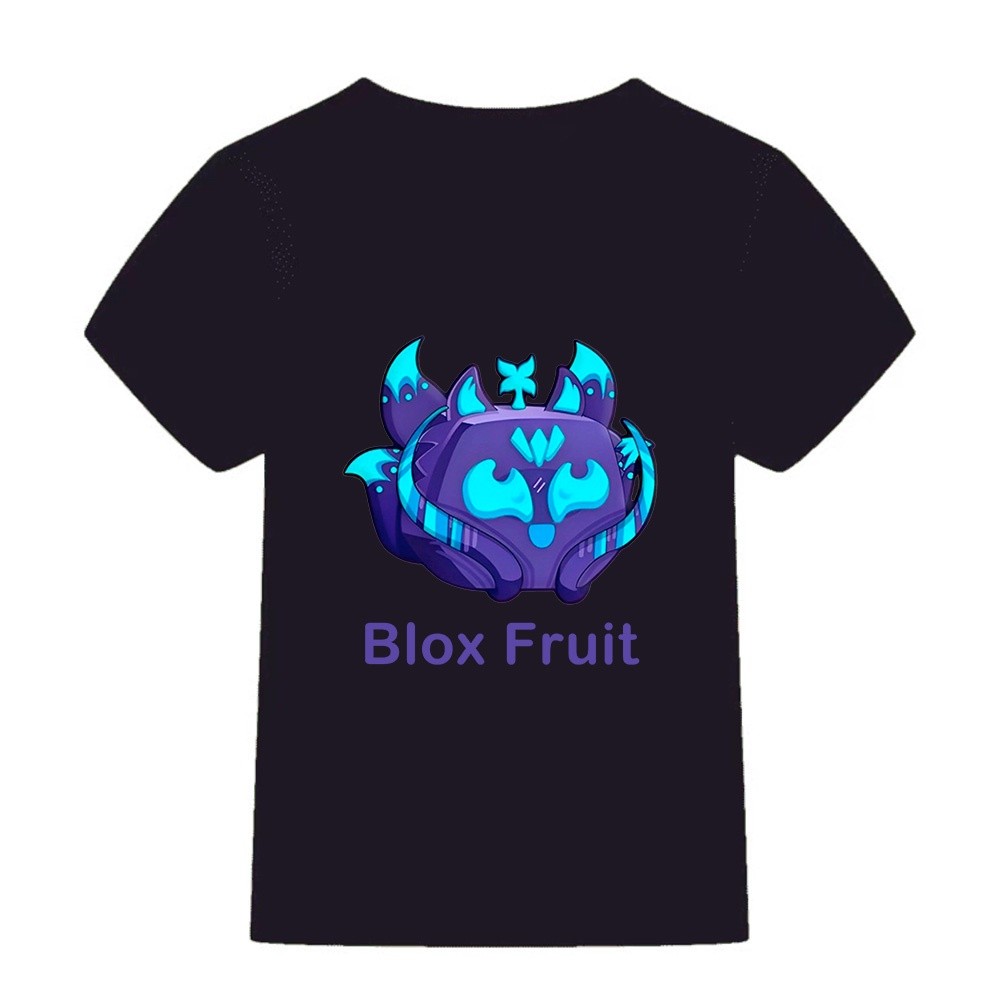 เสื้อยืดเด็ก  Kitsune Fruit Blox Fruit เสื้อยืดแขนสั้น ทรงหลวม ระบายอากาศ สําหรับเด็กผู้ชาย และเด็กผ
