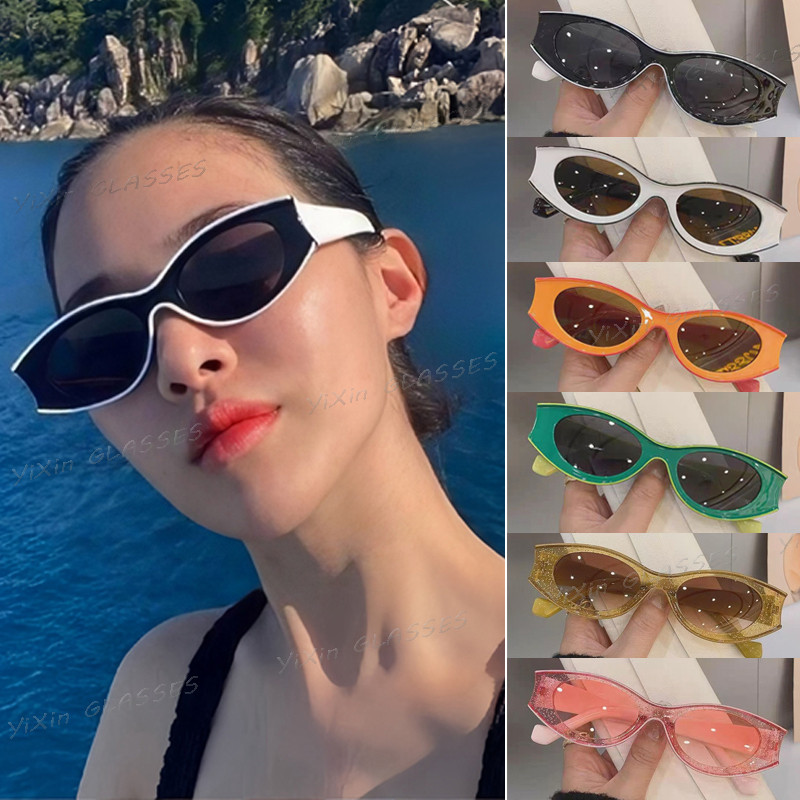 แฟชั่น Cat Eye แว่นตากันแดดสําหรับผู้หญิงผู้ชาย Retro Oval Beach Sunshade เว้า Multicolor กลางแจ้ง UV Protection แว่นตากันแดด
