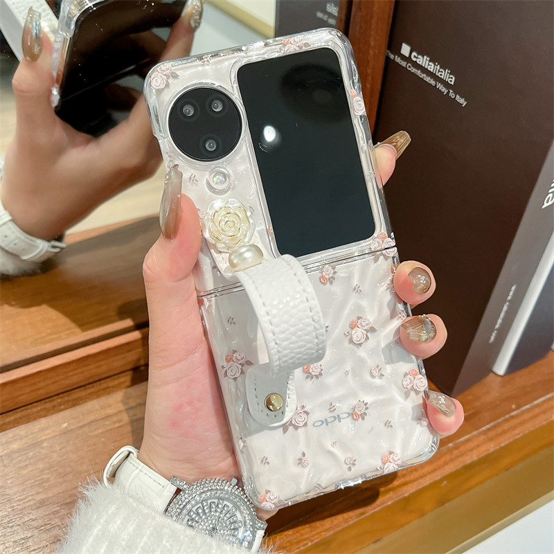เคสโทรศัพท์แบบพับได้สําหรับ Oppo Find N2 N3 Flip สร้อยข้อมือกุหลาบระลอกน้ําโปร่งใสเคสโทรศัพท์ tpu แบบแข็ง