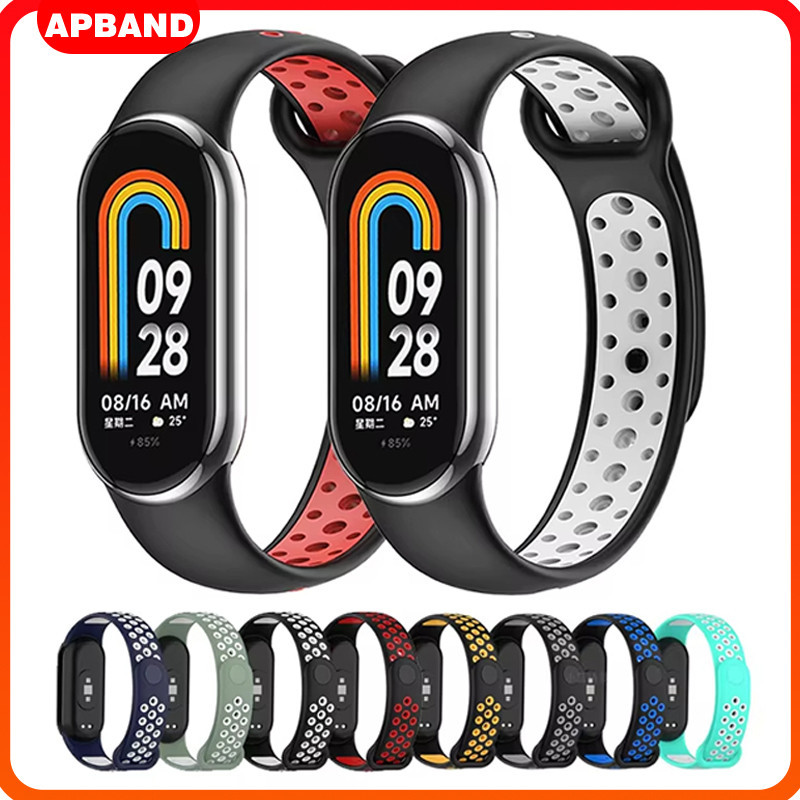 สายพานยาง for Mi Band 10 9 8  สายรัดข้อมือกีฬาสองสีซิลิโคนสายคล้องคอ for Smartwatch Xiaomi Smart Band 10 9 8