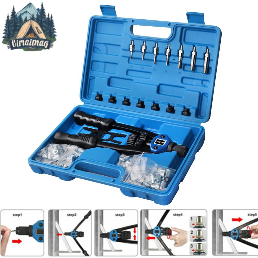 110 ชิ้น Professional Manual Nut เครื่องมือ M3-M12 ชุดซ่อม Rivet Gun Rivet Nut Gun แกนหมุน