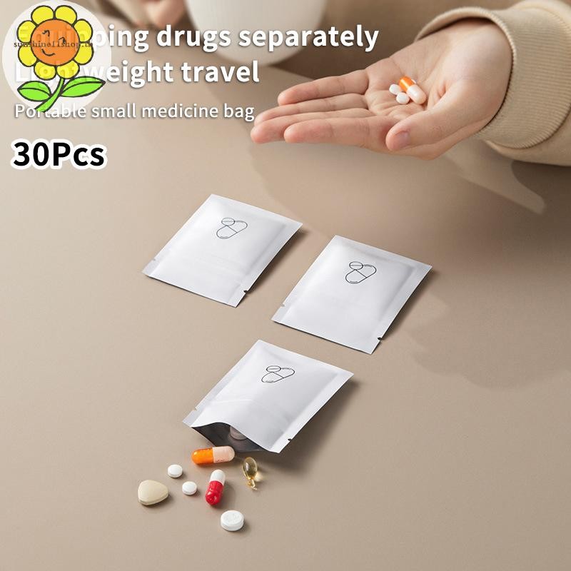 Sunshop 30 ชิ้น Mini Pill Dispenser กระเป๋าแบบพกพา Self-Sealing กันน้ําองค์กรเก็บหนาอลูมิเนียมฟอยล์ถุงยา TH