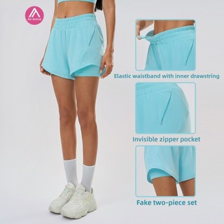 Airactive Leisure  Casual Yoga Sports Shorts High Waist Adjustable Waist Zip Pockets Lining Moisture-wicking