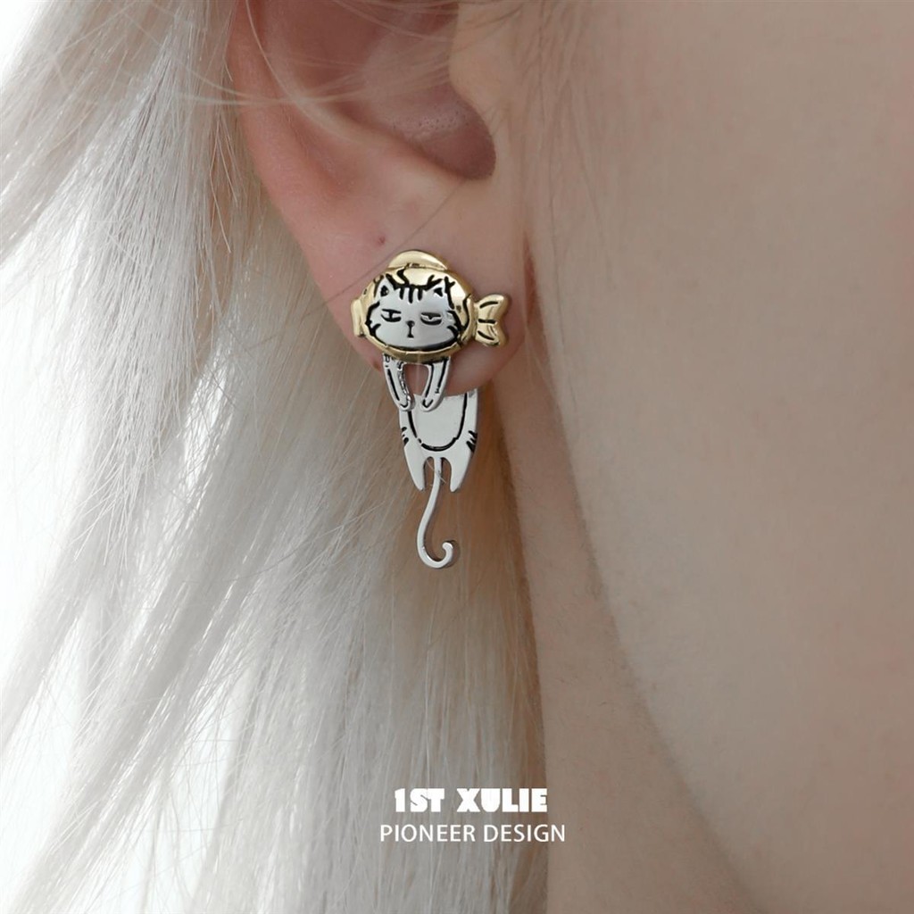 新品/现货1stxulie 安全身耳钉925银针原创小众计感法式耳钉1STXULIE Graffiti Cat ต่างหู