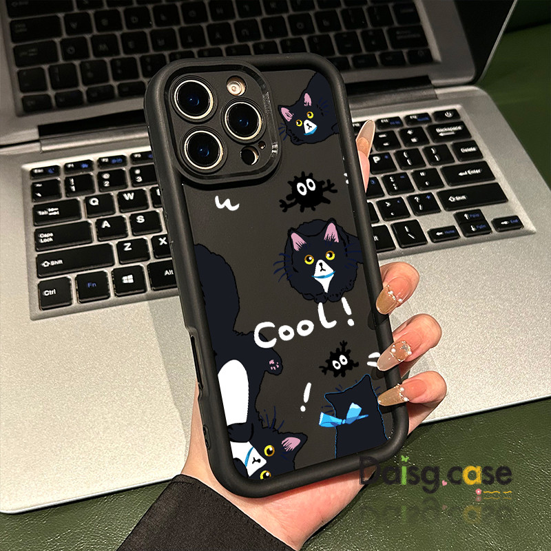 สําหรับIphone 16 Pro Case 11 12 13 14 15 Pro Max Aแมวดําตาเหลืองซิลิโคน 7 8 Plus XS Max X XR