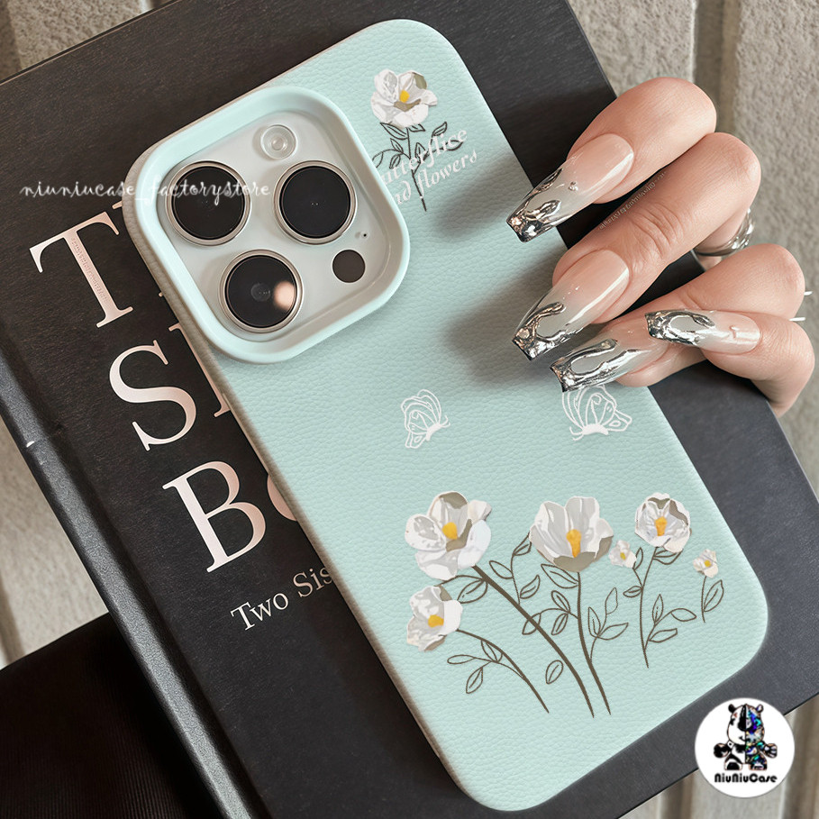 เคส For iPhone 13 เคสหนังเนื้อนิ่มสีแคนดี้ ลายดอกไม้ 🌻 For iPhone 15 16 13 14 12 11 Pro Max XS XR 7P 8Plusเคสหนัง Case