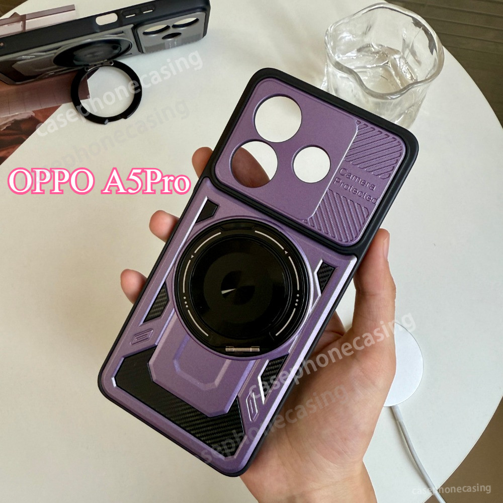 ปลอกสําหรับoppo A5 Pro A5Pro OppoA5Pro 5G 4G 2025 เคสโทรศัพท์ขาตั้งเลนส์กล้องแม่เหล็กแหวนขาตั้งเกราะหมุนปกหลัง
