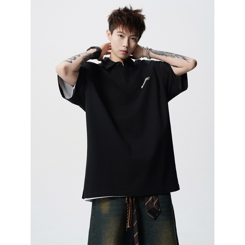 M-8XL เสื้อโปโลสีดําสไตล์เกาหลีผู้ชายขนาดบวกเสื้อยืดเรียบง่ายสบายๆหลวมแขนสั้นด้านบน - รูปที่ 4