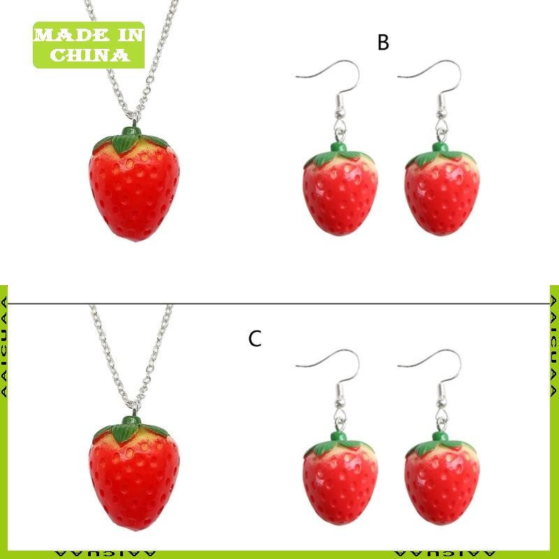 AA Simple สตรอเบอร์รี่จี้สร้อยคอต่างหูหวาน 3D ผลไม้ต่างหูสร้อยคอ Y2K คอแฟชั่นเครื่องประดับ