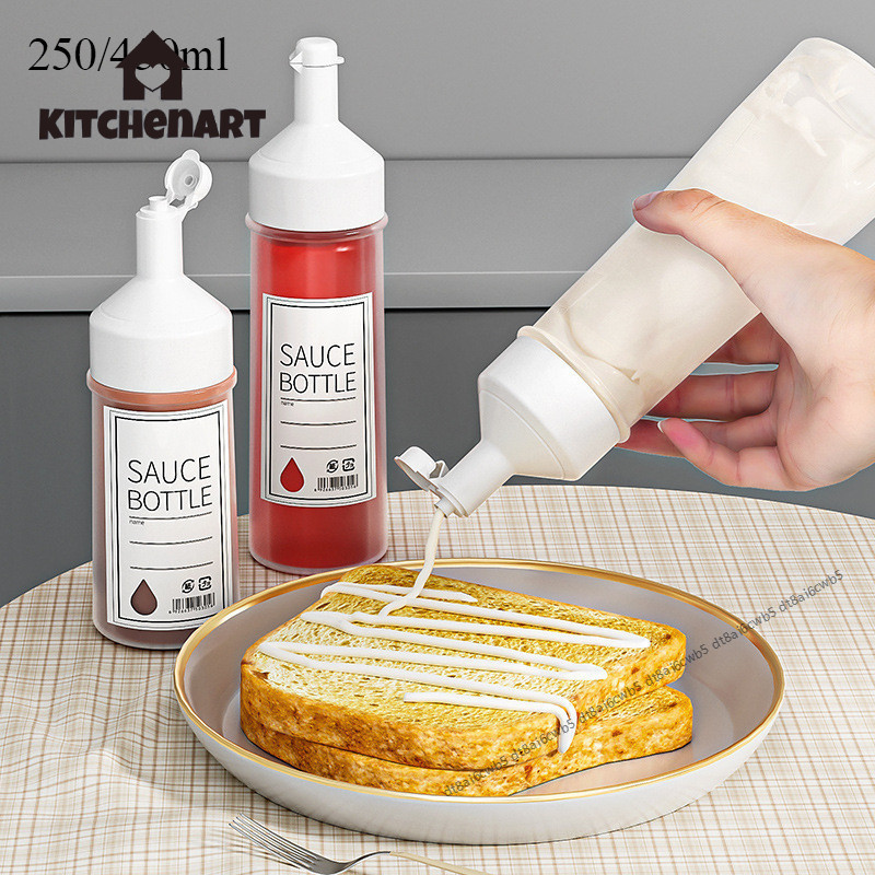 ขวดบีบน้ํามันซอส 250/450ml โปร่งใสพร้อมสเกลเครื่องปรุงบีบขวดอุปกรณ์ครัวพร้อมฝาปิด