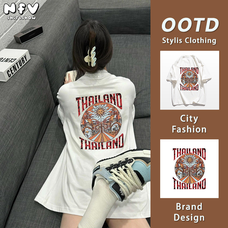NFV เสื้อยืด oversize แขนสั้น คอกลม T-shirt ทรงหลวม รูปแบบฮิปฮอป ลายเยอะ ไซส์ใหญ่ แฟชั่น ผ้าฝ้าย M-3XL YG1009