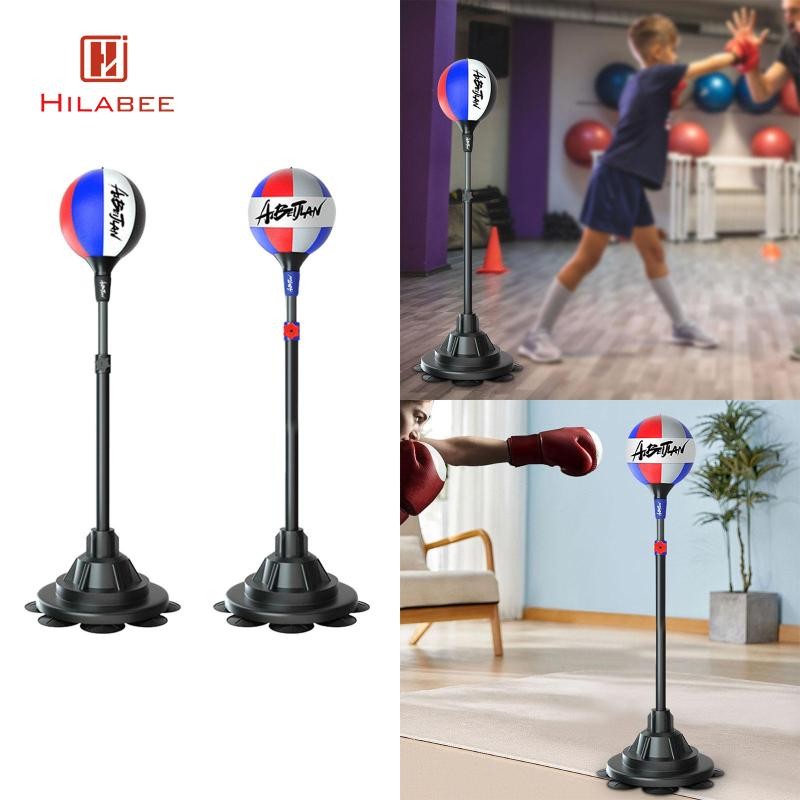 HILABEE ถุงเจาะพร้อมขาตั้งมวย Reaction Ball ฐานถ้วยดูด Mma อุปกรณ์ชกมวย, กระเป๋าชกมวยชกมวย Reflex Ball สําหรับฟิตเนส