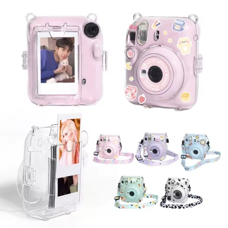 โปร่งใสกล้องสําหรับ Fujifilm Instax Mini 12 กระเป๋ากล้อง PC Crystal Storage Case พร้อมสายคล้องไหล่สําหรับ Instax Mini 12