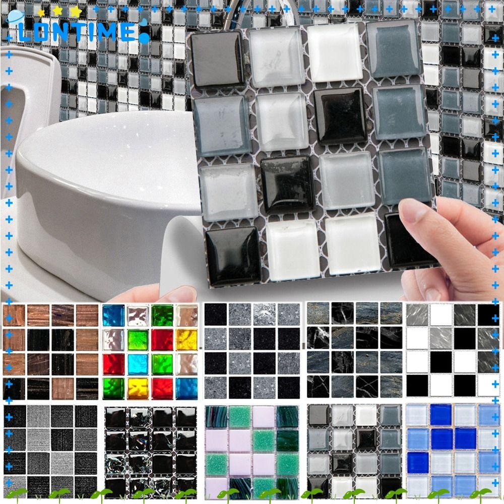 LONTIME 10PCS สติกเกอร์กระเบื้อง, DIY สติกเกอร์โมเสคที่ถอดออกได้, 10x10 ซม.PVC Effect Self-กาวรูปลอกผนังห้องครัวห้องน้ําตกแต่ง