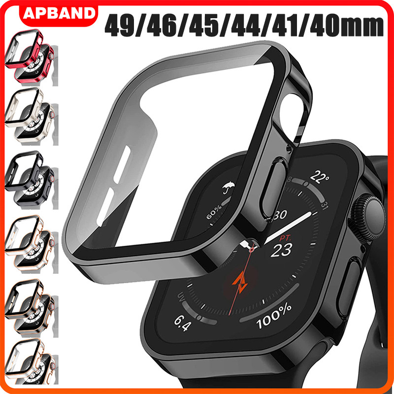 ฝาครอบกระจกนิรภัย 2 in 1 สำหรับ Apple Watch Ultra/SE 3 2 49mm IWatch 40mm 41 44mm 45 46mm Series 11 10 9 8 7 6 5 4 3