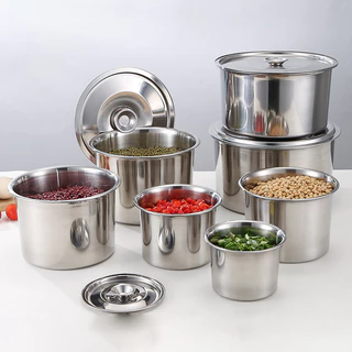 SZX โถเครื่องปรุงสแตนเลสปิด กล่องเก็บเครื่องปรุงครัวบ้าน ถังน้ำมันเชิงพาณิชย์พร้อมฝา ชามตีไข่ 14cm/18cm/20cm