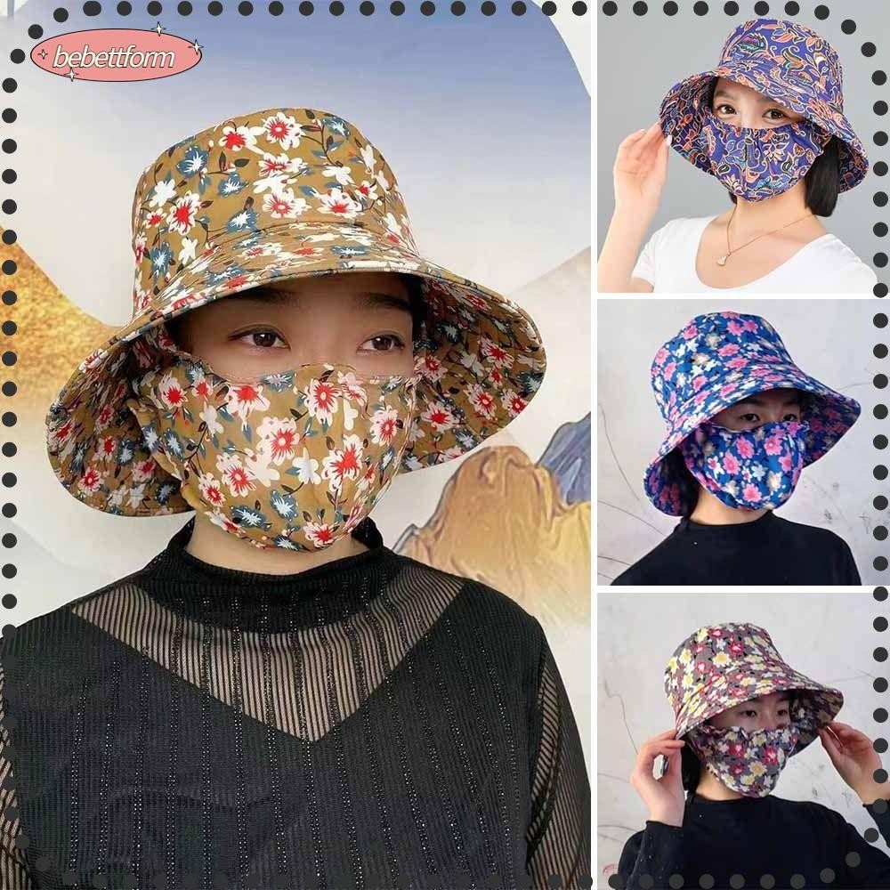 Bebettkiss หมวกบักเก็ต ป้องกันฝุ่น ป้องกันรังสียูวี ลายดอกไม้ เหมาะกับใส่ทํางานเกษตรกรรมกลางแจ้ง
