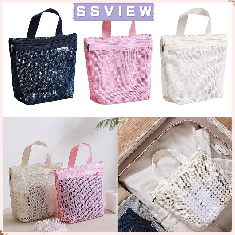 STILLSAVIEW ถุงตาข่ายแป้ง, ความจุขนาดใหญ่ Reuse Storage Hadbag, ของขวัญถุงเก็บชุดชั้นในแบบพกพาแบบใส