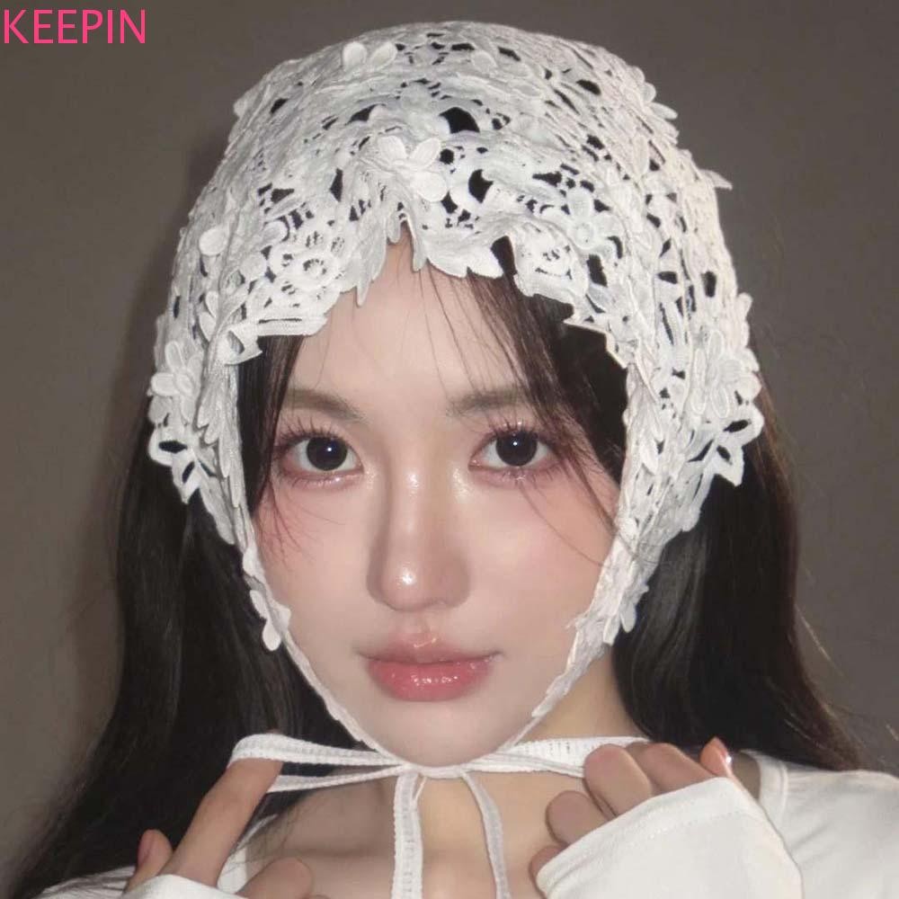 KEEPIN ผ้าโพกหัวสไตล์ชาติพันธุ์,ที่คาดผมถักลายดอกไม้อภิบาล,ของขวัญผ้าพันคอถักโครเชต์เดซี่สีขาวหวาน