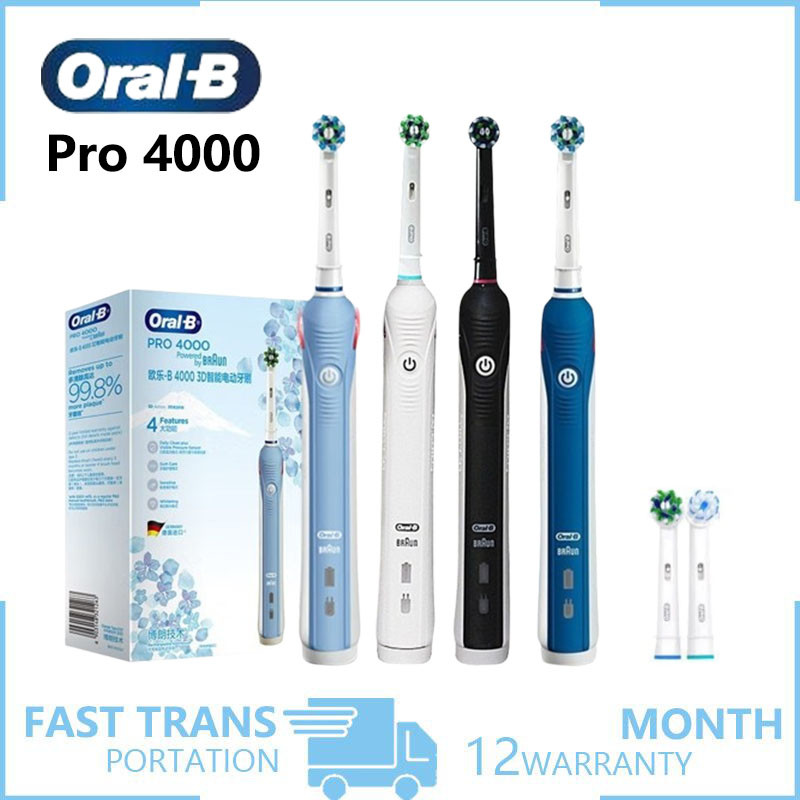 Oral B Pro 4000 3D Clean Sonic Tooth Brush Waterproof Flexible Charger 4 Cleaning Modes