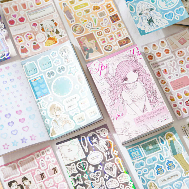 ไดลี่|60แผ่นน่ารักภาพประกอบสติกเกอร์หนังสือสไตล์เกาหลีอินรายวันสติกเกอร์คู่มือทําเองตกแต่งตัดฟิล์มสติกเกอร์หนังสือคู่มือสติ๊ก