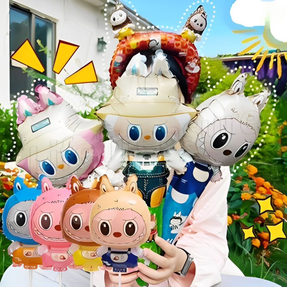 Labubu ชุดลูกโป่งการ์ตูน-อุปกรณ์ถ่ายภาพ-อลูมิเนียมฟอยล์บอลลูนไม้กายสิทธิ์-Inflatable Headhoops บอลลูน-วันเกิดวันหยุดเครื่องประดับ-ปาร์ตี้เด็กคอสเพลย์ของเล่น