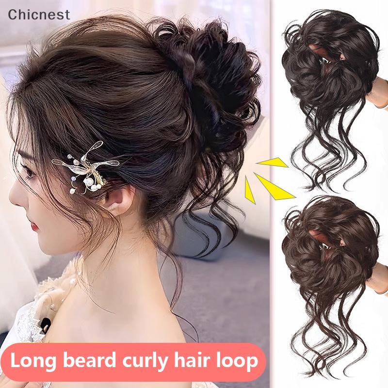 [Chicnest] สังเคราะห์ Curly Bun Messy Claw Chignon คลิปยืดหยุ่นผม Scrunchies Hairpieces Donut Updo ผมชิ้นสําหรับผู้หญิง Boutique