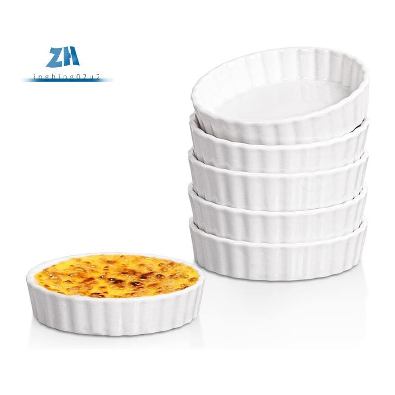5 Oz Creme Brulee Ramekins, กระทะทาร์ต Quche ขลุ่ยกลม, เตาอบที่ปลอดภัย Ramekins สําหรับการอบ, Souffle, Ramekins 6 Pack