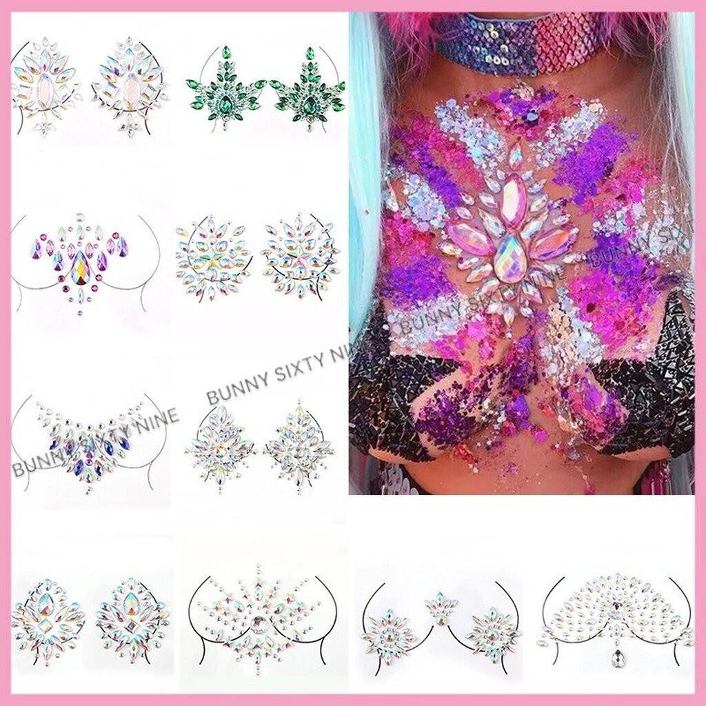 เพชรตกแต่งหน้าอก เพชรพลอย สติ๊กเกอร์ ติดงานปาร์ตี้ / ตกแต่งผม / Music Festival Party / EDM