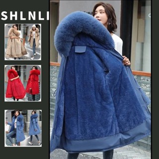 ฤดูใบไม้ร่วงฤดูหนาวขนาดบวกหนาอบอุ่นขนปกเสื้อคลุมด้วยผ้าผู้หญ…