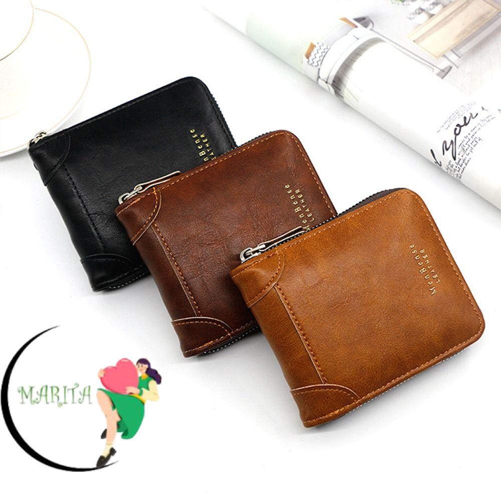 กระเป๋าใส่เหรียญ MARITA, กระเป๋าสตางค์สั้นหนังช่องใส่การ์ดหลายใบ, มัลติฟังก์ชั่นความจุขนาดใหญ่ผู้ถือบัตรสั้นผู้ชาย
