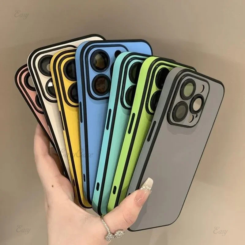 ซองหนังโมโนโครมสําหรับ ไอโฟน กระจกกล้องฟิล์มป้องกันปกกรณีธุรกิจสําหรับ ไอโฟน 16 15 14 12 13 11 มือโปร สูงสุด - รูปที่ 2