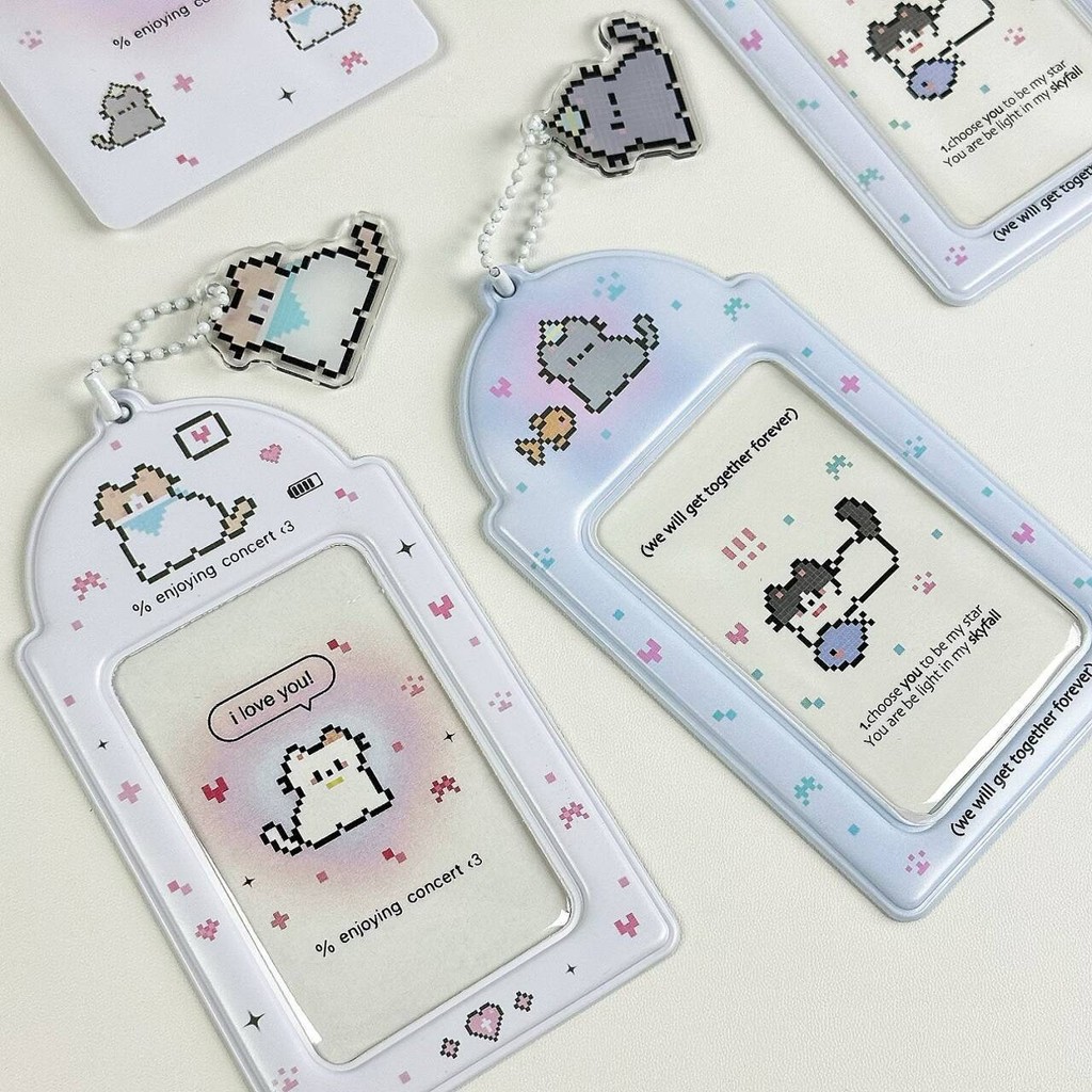 Insน่ารักพิกเซลลูกสุนัข3นิ้วผู้ถือบัตรPhotocardออแกไนเซอร์รถบัสบัตร IDแขนกรณีถุงเก็บแสดงจี้