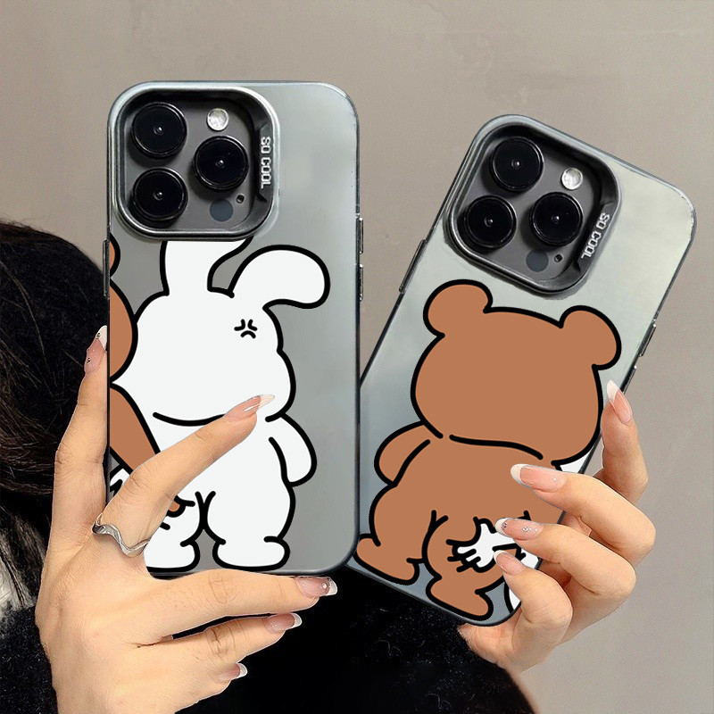 SAMSUNG สําหรับsamsung S25 S23 S24 Ultra S24 FE S23 S22 S21 Plus S20 S21 หมายเหตุ 20 Ultraน่ารักกระต่ายหมีคู่ออกแบบIMDโลหะปกแข็งกันกระแทก