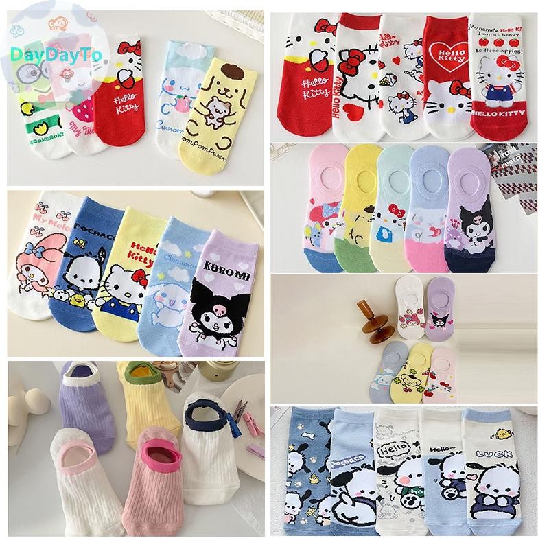 Daydayto 5 คู่ Sanrio Hello Kitty ถุงเท้าอะนิเมะถุงเท้า Harajuku เรือถุงเท้าห้าคู่การ์ตูนน่ารักหญิงพิมพ์ถุงเท้าผ้าฝ้ายขายส่ง TH