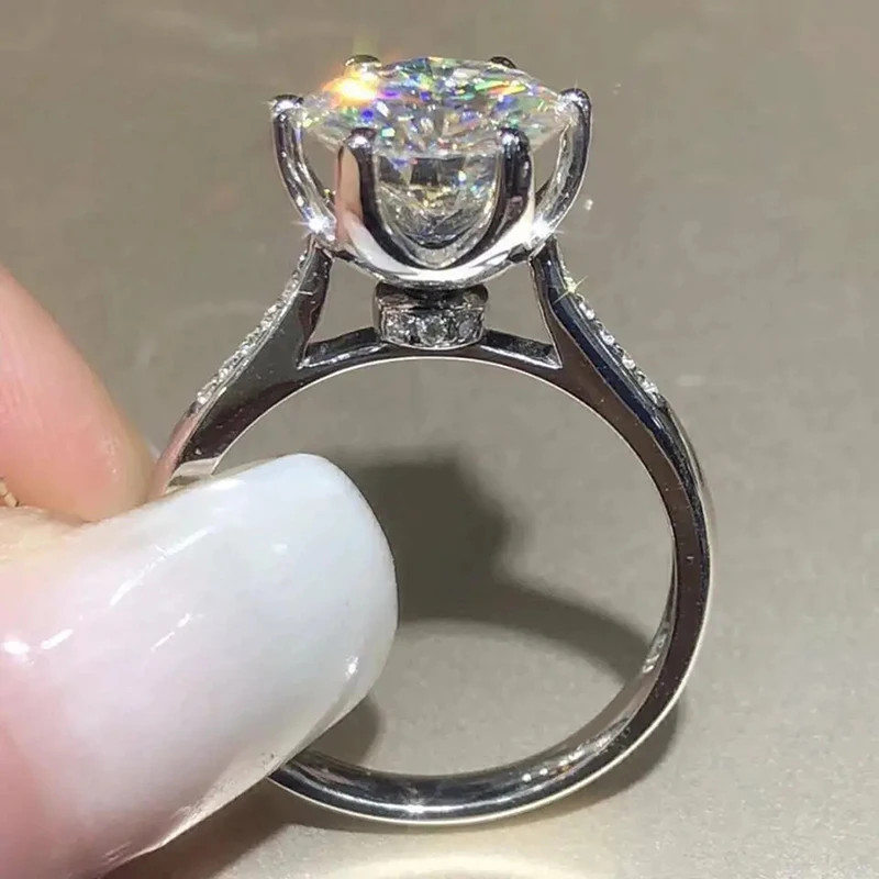 แฟชั่น 925 เงินสเตอร์ลิง Eternity ผู้หญิงแหวนสําหรับหมั้นอุปกรณ์จัดงานแต่งงานหรูหราสีเงินรอบ Cubic Zircon แหวน Elegant Lady เครื่องประดับ