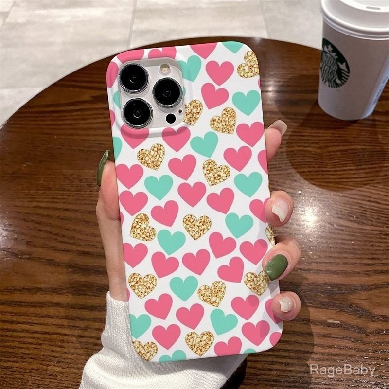 เคสโทรศัพท์เคสแข็งสีเต็มหน้าจอรักโรแมนติกสำหรับ iPhone 13PROMAX 14PROMAX XR x XS 7plus 11PROMAX 11 15 16 PRO MAX 13 14 15 Pro เคสกันกระแทก saec