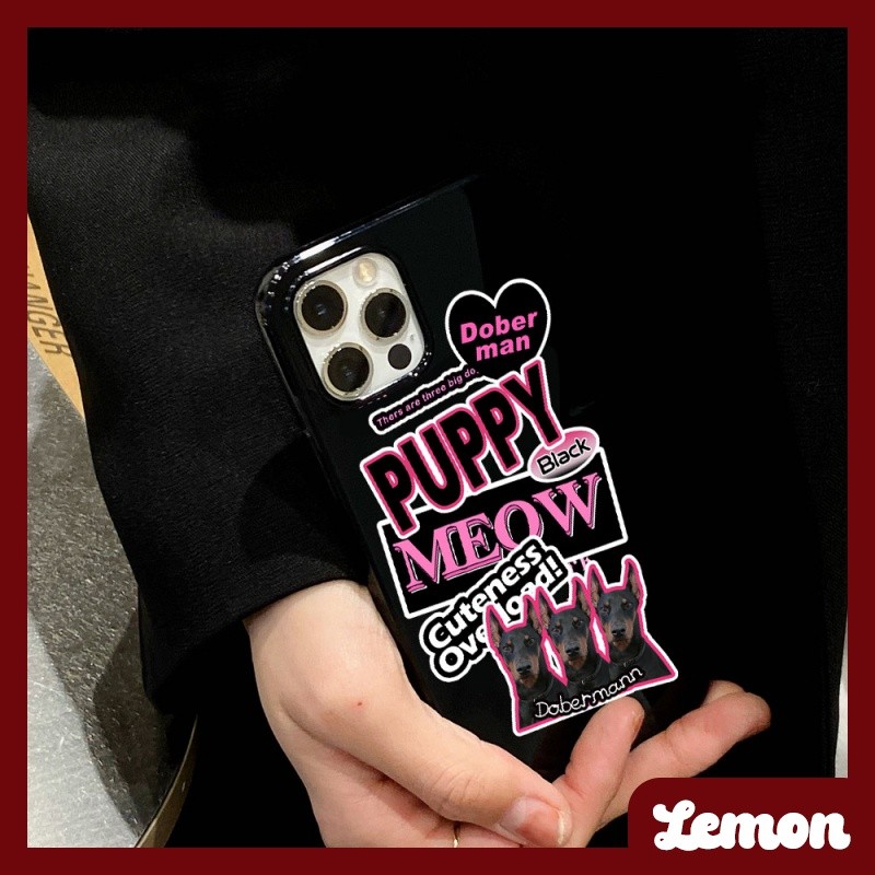[Lemon] เคสโทรศัพท์ซิลิโคน TPU แบบนิ่ม ลายสุนัข สีดํามันวาว สําหรับ iPhone 14 14pro 14plus 14promax 7 8 7plus 8plus 11 12 X XS XR XSMAX 11pro 12pro 11promax 12promax 13 13pro13