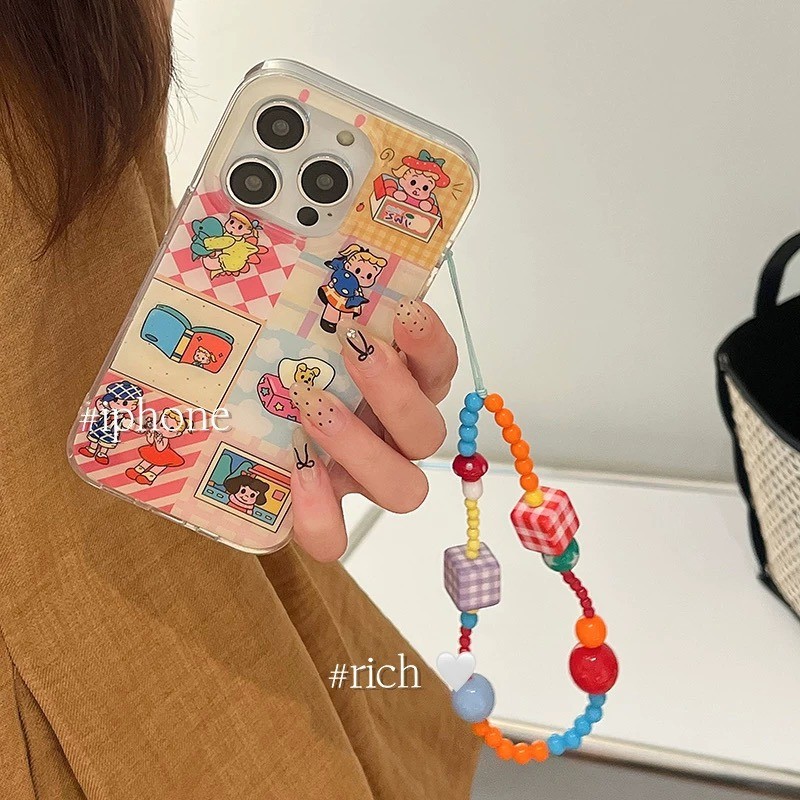 Iphone 16 15 14 13 12 11 Pro Max X Xr Xs Max 7 8 Plus SE2020 เคสโทรศัพท์การ์ตูนน่ารักปริศนาสาว + Lanyard Clear Soft ฝาหลัง