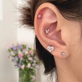 Roselife 1PC Cool สีชมพูหวานสีฟ้าผีเสื้อต่างหูผู้หญิงคริสตัล Ball สกรูแฟชั่นหู Studs เครื่องประดับ