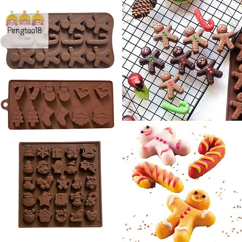 Pengtao18 คริสต์มาสซิลิโคนช็อกโกแลต Gingerbread Man แม่พิมพ์ 3D เบเกอรี่เครื่องมือ Jelly Candy แม่พิมพ์เค้กตกแต่ง Gadgets ครัว DIY โฮมเมด COD