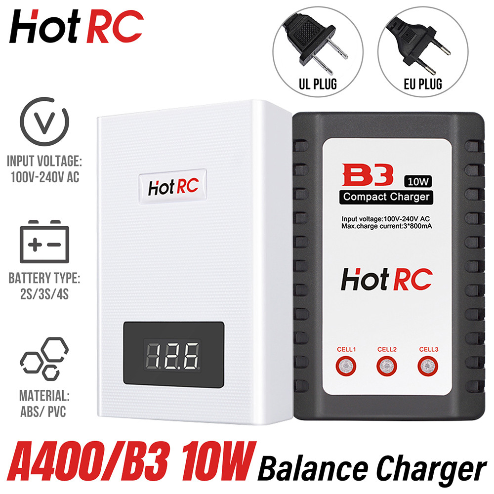 HotRC A400/B3 10W Balance Charger 2S/3S/4S 100V-240V AC EU/US ปลั๊ก Lipo RC Car Charger